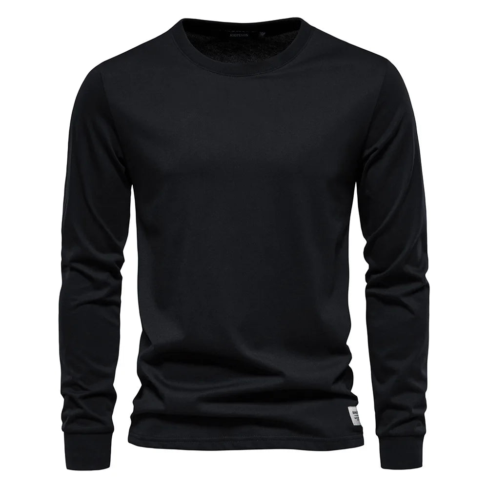 Men‘s T-shirts 100% Cotton Long Sleeve Casual Tops Spring Autumn Classic Men Clothing Solid Color High Quality Backing T-Shirt