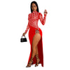 Autumn Women's Hot Diamond Sexy Cutout Long-sleeved Slit Party Dress Birthday Dress for Women Sexy Dress