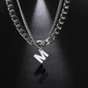 Stainless Steel Double Layer Necklaces for Men Women Simple 26 Letter Pendant Necklace Fashion Women's Jewelry for Party Gift