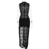 Fantoye Sexy Hollow Out High Slit Lace Women Maxi Dress Black See Through Evening Dress Female Autumn New Elegant Party Clubwear