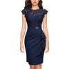 Women's Elegant Floral Lace Ruffle Cap Sleeve Cocktail Party Knee Length Dress