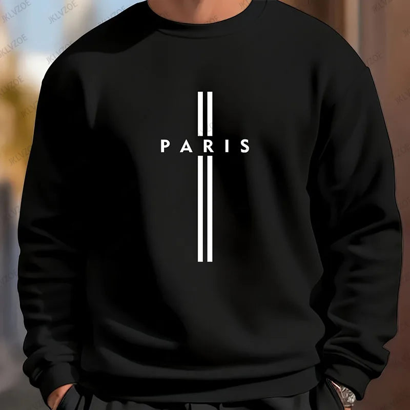 Paris Letter Printed Men's Round Neck Long Sleeved Sweatshirt Outdoor Sports Fashion Hoodless Sweatshirt Casual Oversized Hoodie