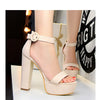 Fashion Women Pumps Sandals Summer Platform Belt Buckle Strap PU Square Heel Outdoor Korean Style Black Open Toe Grace 1550-1