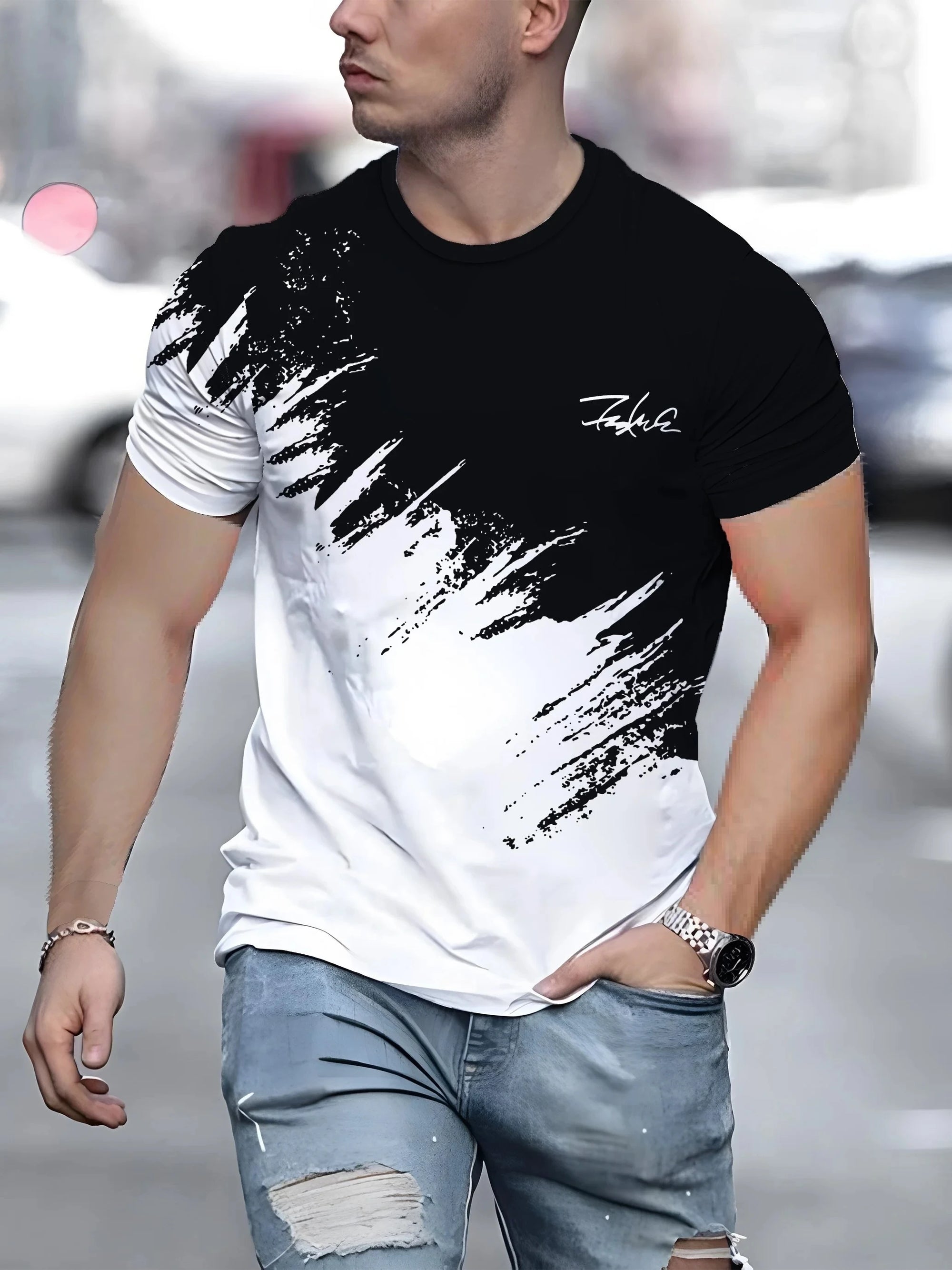 3D men's printed round neck short sleeved T-shirt,outdoor casual sweater,streetwear,sportswear T-shirt clothing