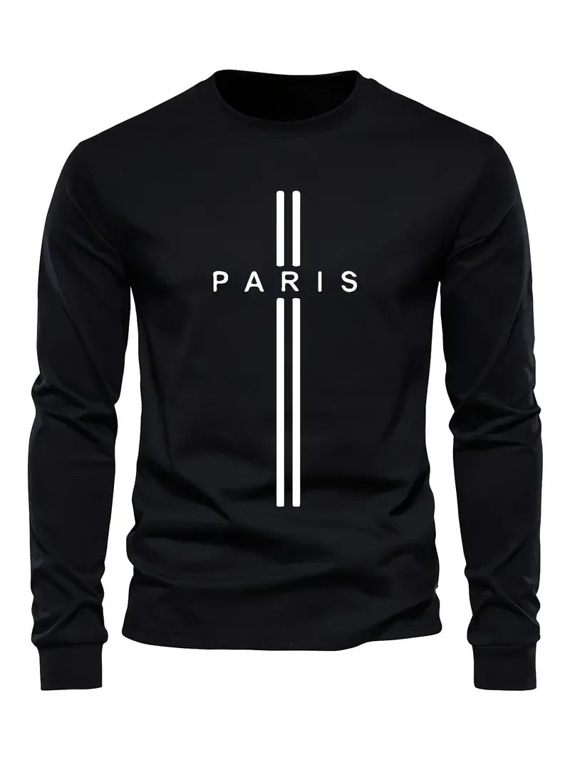 PARIS letter print men's T-shirt spring and autumn casual simple and comfortable round neck long sleeved sport T-shirt men's top