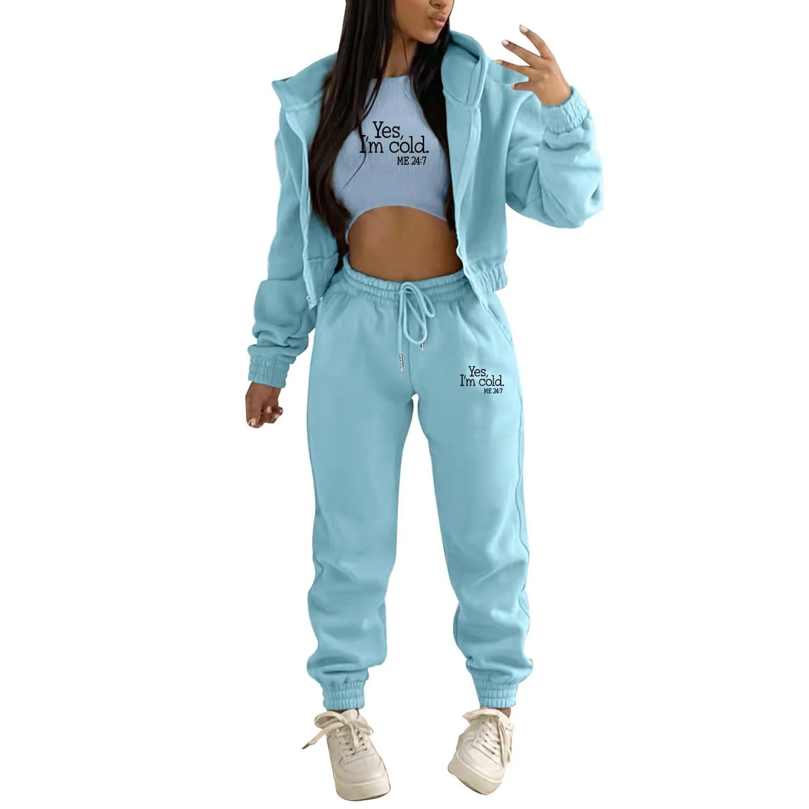 Fashion Winter Women Cotton Jogger Tracksuit Sweatpants And Hoodie Set And Letter Print Leisure Suit Three-Piece Set