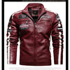 Autumn Winter Fleece Men's Motorcycle Leather Jacket Embroidery Racing Coat Windbreaker Outwear Faux Leather Biker Jacket