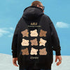 M-8XL American Style Street Brown Cute Bear Print Oversized Hoodie Couple Hoodie Student's Large Soft Velvet Hooded Sweater