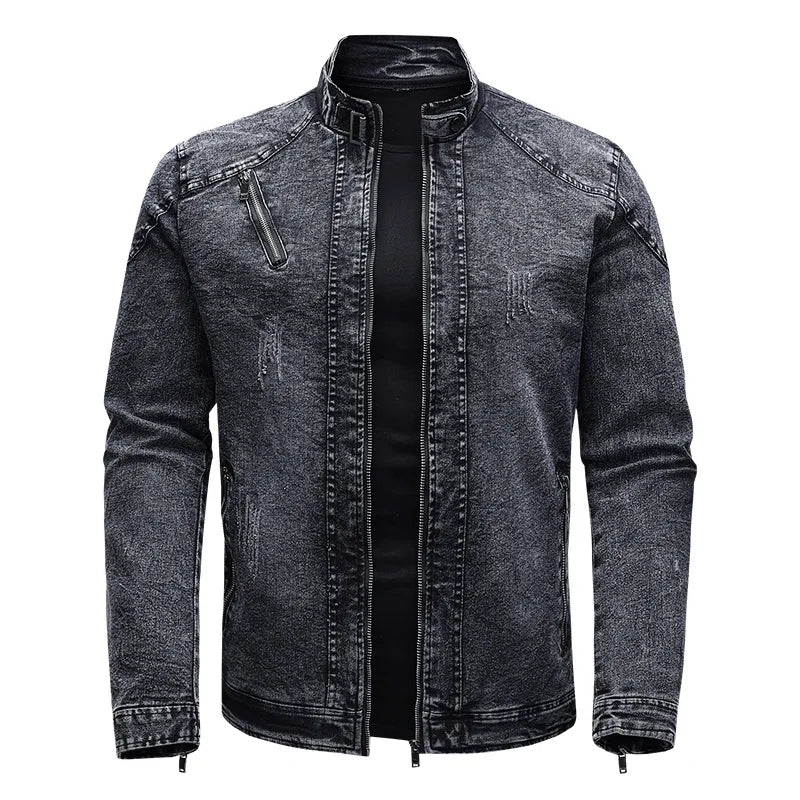 ABOORUN Fleece Denim Jacket Men Streetwear Motorcycle Biker Coats Slim fit Jackets Male Clothes