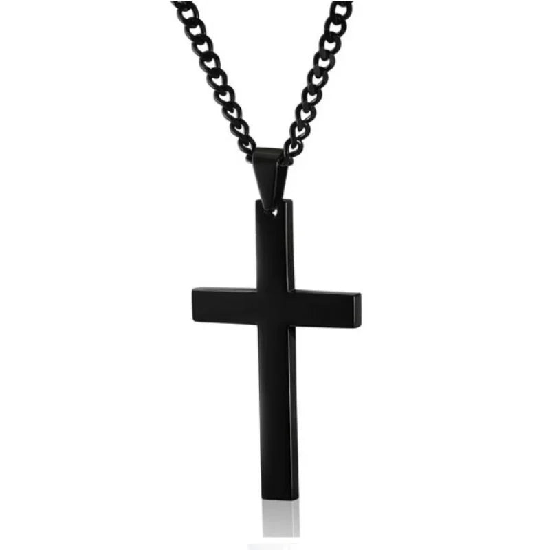 Punk Stainless Steel Cross Pendant Necklace for Men Women Minimalist Gold Silver Color Jewelry Male Female Necklaces Chokers