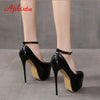 Disco Dance Pumps Women 5.5cm Platform Girding Buckle 16cm Super High Thin Heels