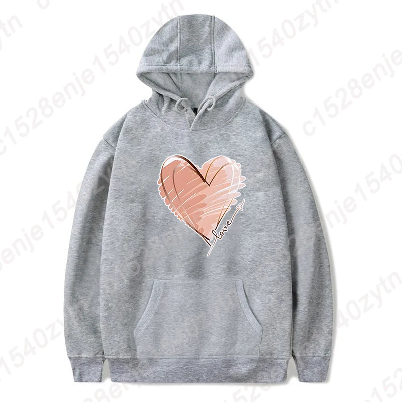 Fashion Valentine's Day Heart & Love Print Hoodies For Women Winter Autumn Casual Hooded Sweatshirts Valentines Hoodies Pullover