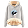 Women's Long Sleeved Cartoon Dolphin Print Hooded Sweater With h Hoodie Sweater Dresses for Women Long Cotton Hoodie