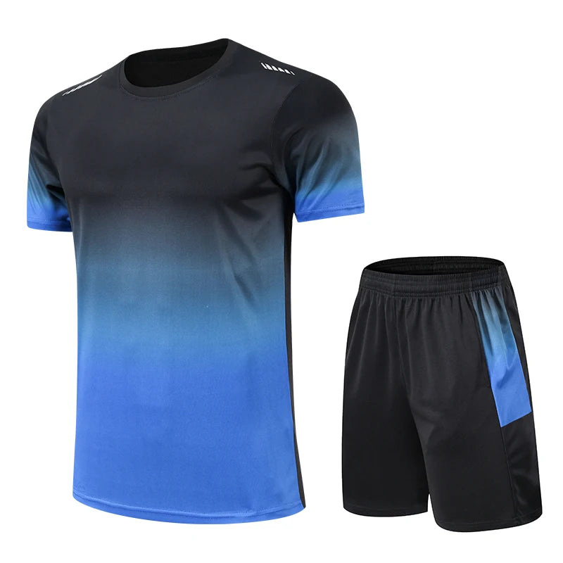 Fitness Clothes Ice Silk Quick Drying T-shirt Suit Men Short Sleeve Running Sportswear Shorts Tracksuit Gym Sports Training Sets