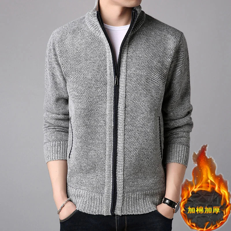 M-4XL Autumn/Winter New Men's Plush Thickened Knitted Jacket Vertical Neck Zipper Sweater Cardigan Warm Coat Jacket Jacket