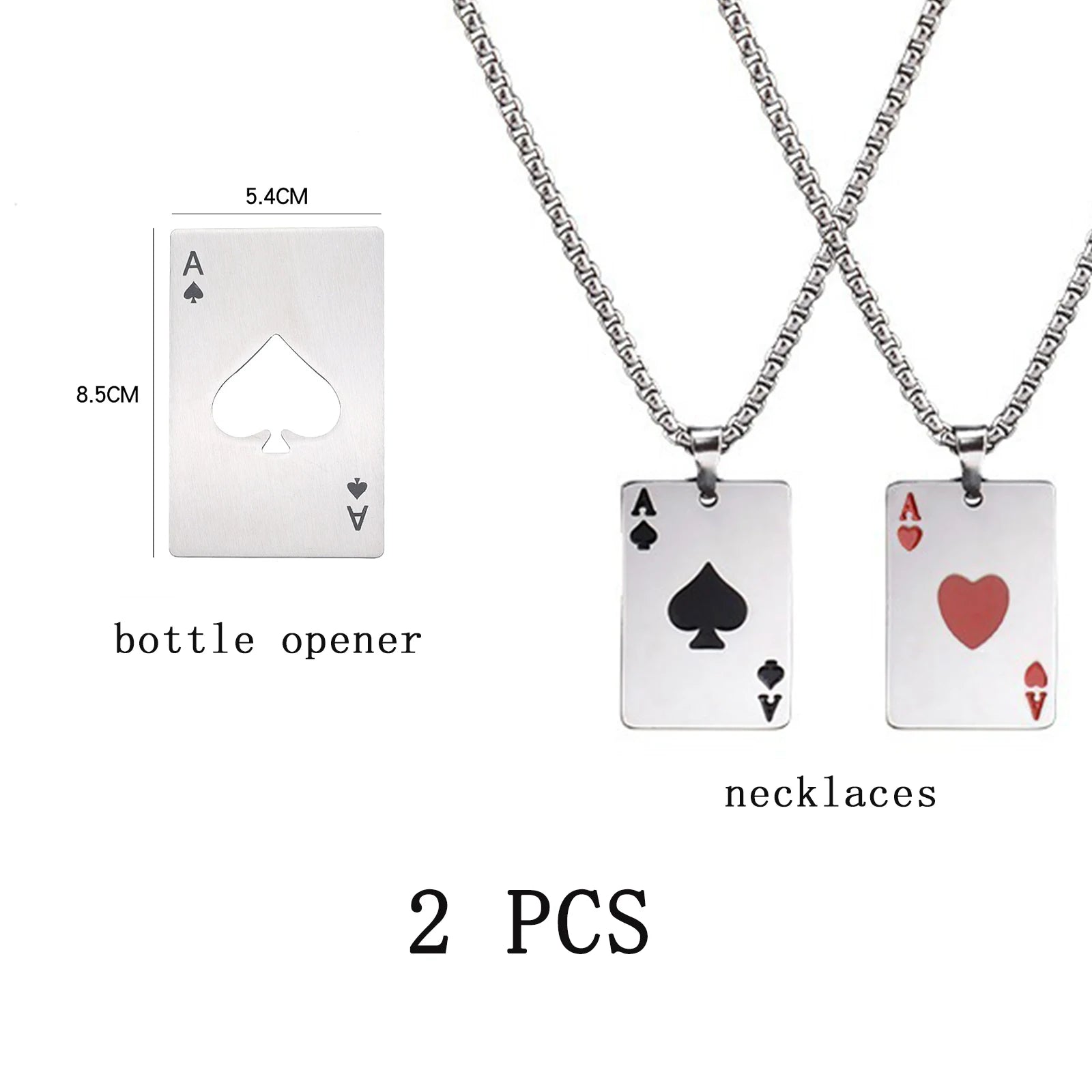 2Piece Set Hip Hop Statement Stainless Steel Poker Card Ace of Spades Necklace For Women Men Pendant Chain Playing Cards Jewelry