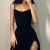 Sexy Mini Dress Women Summer New Black Sleeveless Strap Backless Folds Bodycon Split Dress Streetwear Elegant Party A-LINE Dress