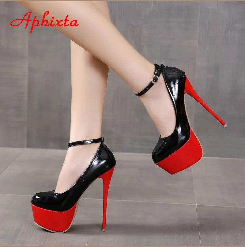 Disco Dance Pumps Women 5.5cm Platform Girding Buckle 16cm Super High Thin Heels