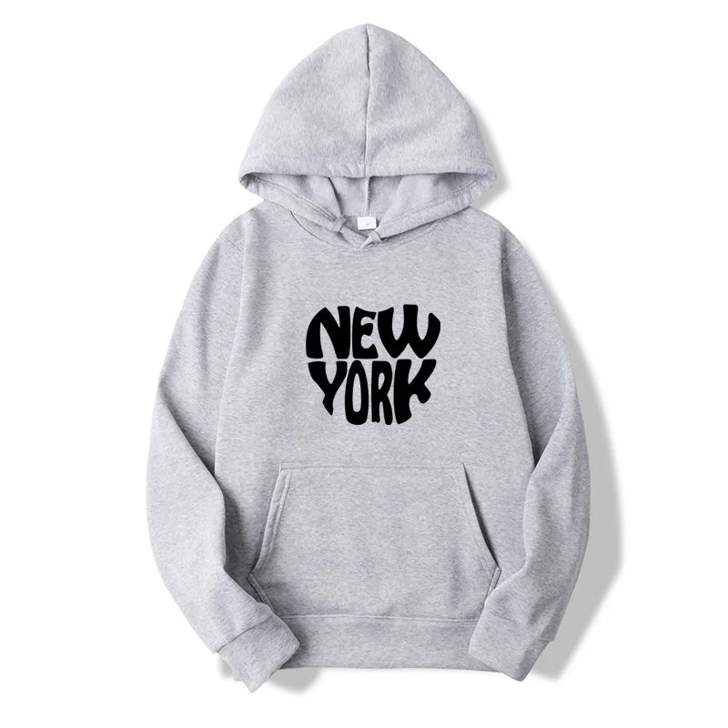 New York Print Hoodies Men Women Spring Autumn Loose Fleece Sweatshirts Harajuku Hooded Tops Sport Clothing