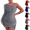 Women's Short Sequin One Shoulder Wrap Dress Women's Banquet Prom Dress Long Long Dress One Shoulder Evening Gown