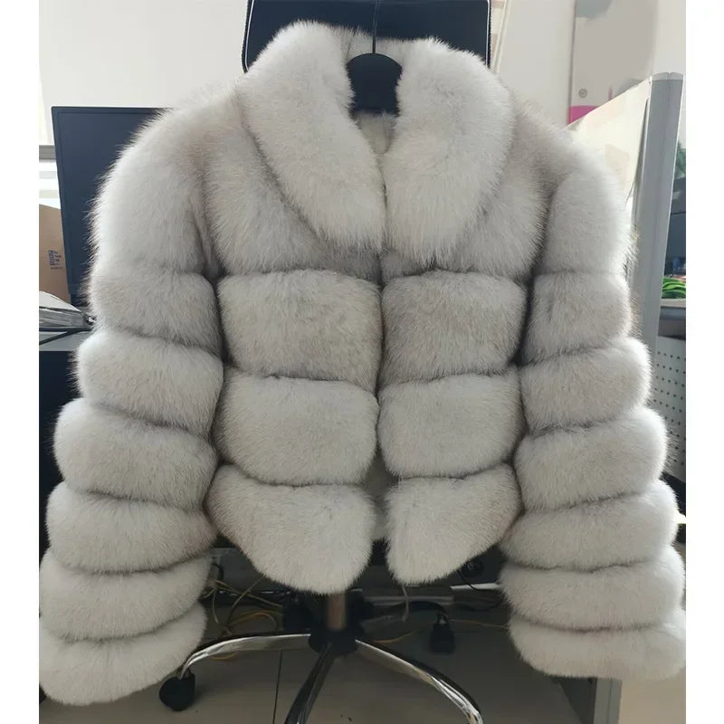 Maomaokong Real Fur Jacket  Women Winter Short Natural real Fox Fur Lady Zipper Fur Coat Female Warm Jacket  with Collar