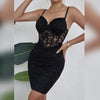 Black Sleeveless Backless Y2k Skirt Crop Floral Lace Sexy Hollowing Mesh See Through V-Neck Bodycon Hotsweet Party Dress