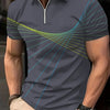 Stripe Print Short Sleeved Shirt Flip Collar Large Casual Shirt Men's Polo Shirts