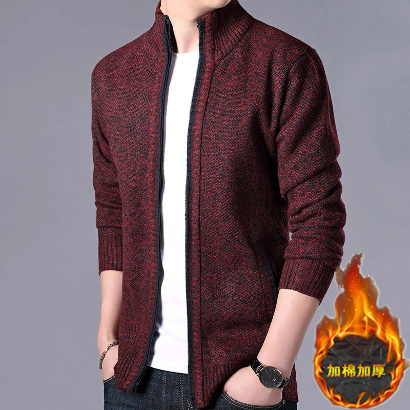 M-4XL Autumn/Winter New Men's Plush Thickened Knitted Jacket Vertical Neck Zipper Sweater Cardigan Warm Coat Jacket Jacket