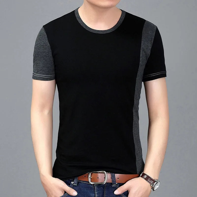 Summer Men's Short Sleeved T-shirt Short Sleeved T-shirt Plus Size Men's Contrasting Color Patchwork T-shirt