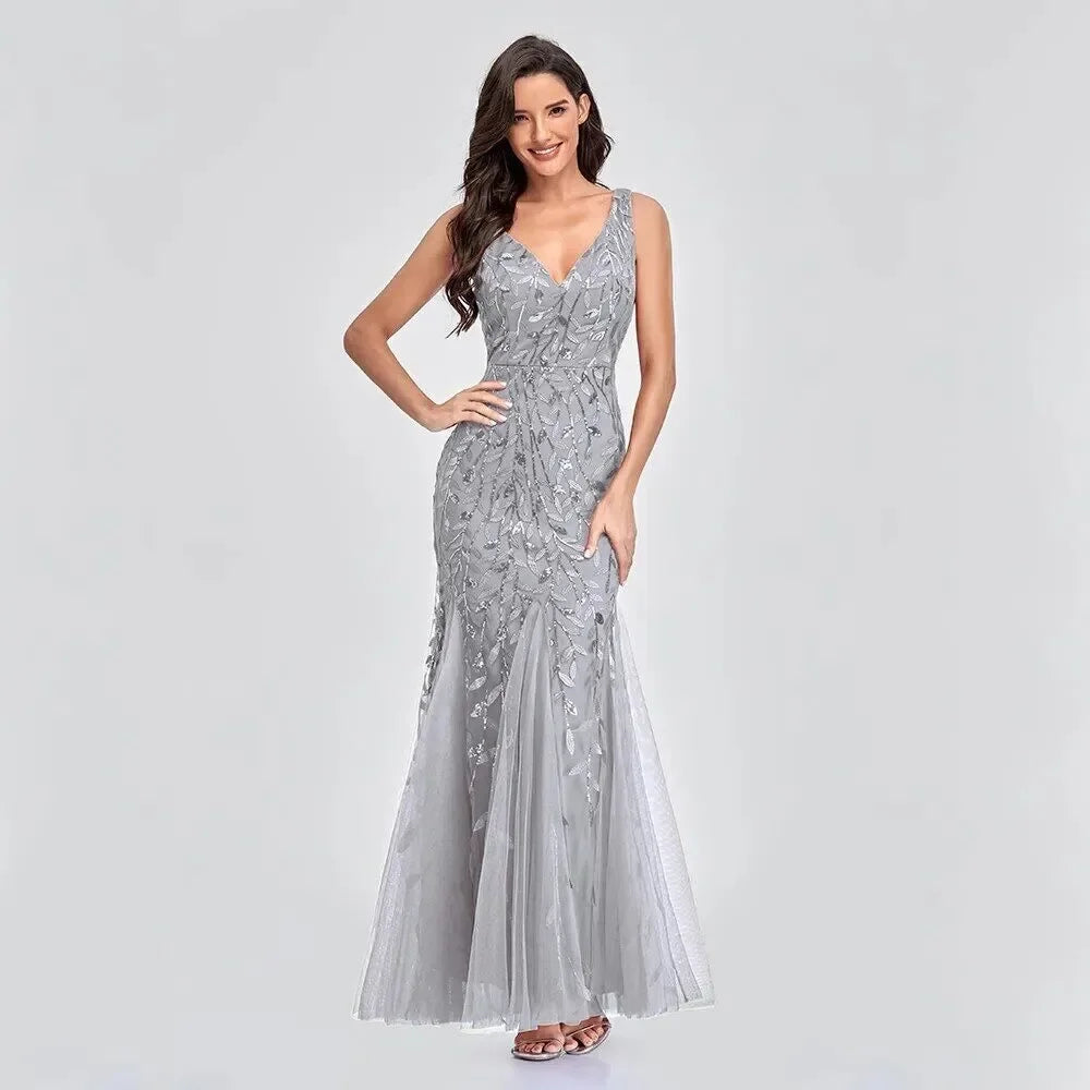 Elegant Fashionable V-neck Sequin Dress Socialite Stylegown Summer Cross-border Hot Selling Dress Sleeveless