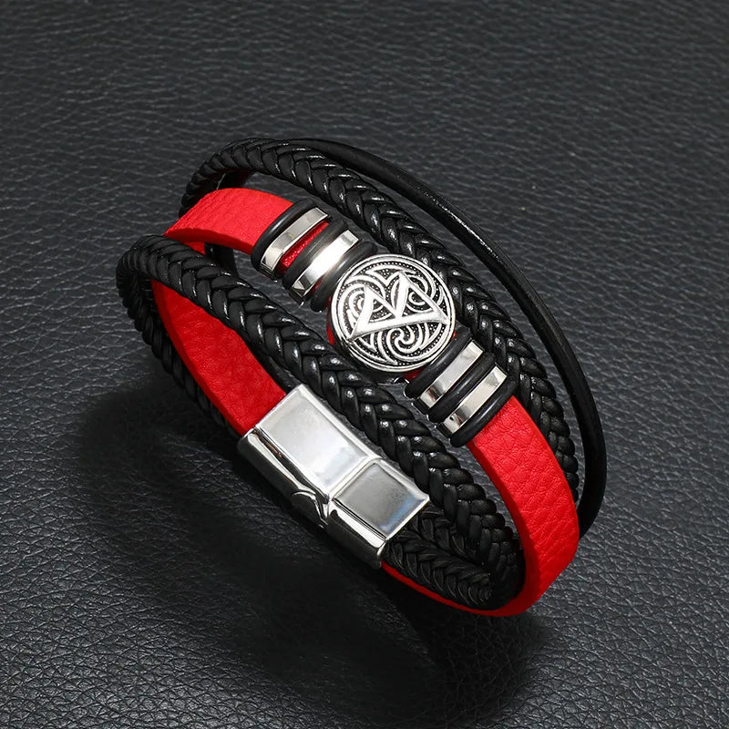 Fashion Trendy Men Leather Bracelets Fashion All-match Multi-layer Braided Leather Bracelets Scripture Compass Devil Eye