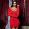 Solid Color Bodycon Dress For Women V-neck Vestidos De Mujer Backless Sexi Night Dress Hot Club Outfits Long Sleeve Streetwear