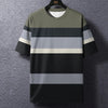 Summer Men's T-Shirt Stripe Print Crew Neck Pullover Business Casual Short Sleeve Tops Middle-Aged And Elderly Oversized Clothes