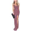 Women Ladies Evening Long Dress Shiny Sequin Deep V Neck Sleeveless High Split Sexy Party Clubwear Fashion