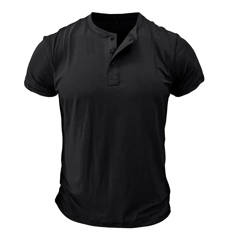 Casual High Quality Summer Short Sleeve Henry Neck Mens T Shirts Fashion Basic T-shirt Male