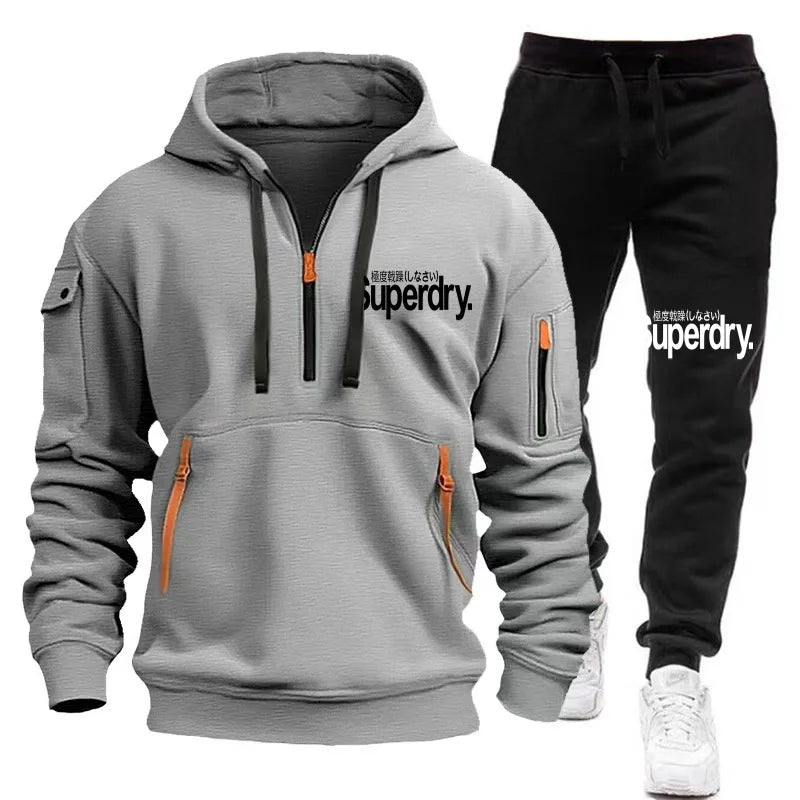 New Men's Autumn Winter Sets Zipper Hoodie+Pants Pieces Casual Tracksuit Male Sportswear warm Clothing Sweat Suit