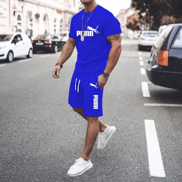 Men's clothing short-sleeved T-shirt + five-point shorts 2-piece set tracksuit fashion jogging casual Men's sets