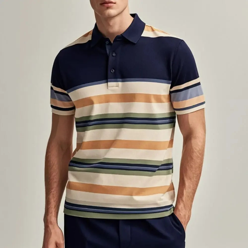 Men's Polo T-Shirt Streetwear Fashion Stripe Printing Summer New Short Sleeves Button Tops Oversized Casual Golf High-quality