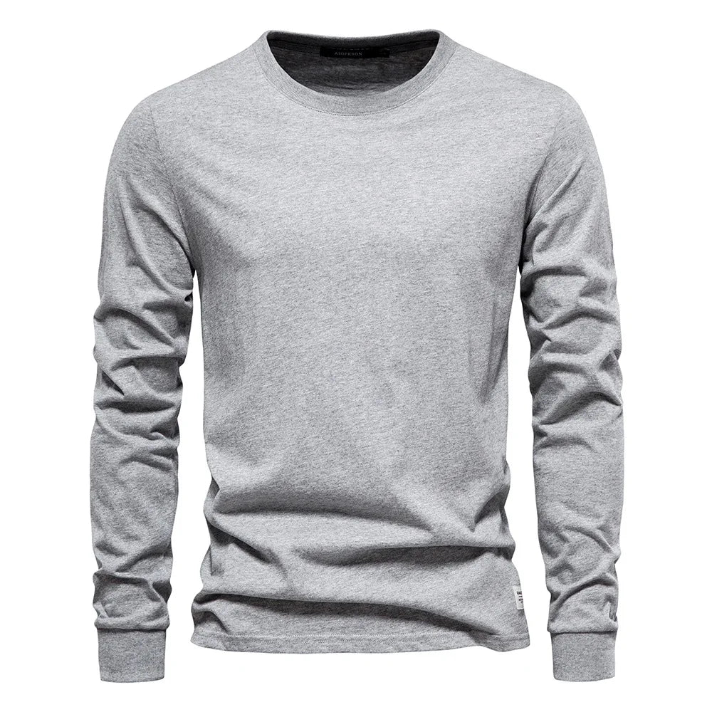 Men‘s T-shirts 100% Cotton Long Sleeve Casual Tops Spring Autumn Classic Men Clothing Solid Color High Quality Backing T-Shirt