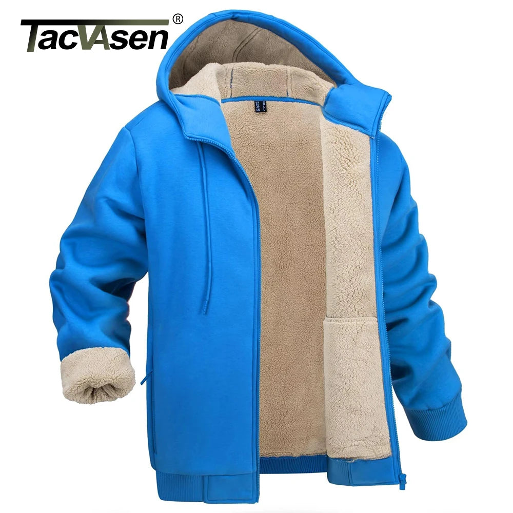 TACVASEN Men's Fleece Lined Sherpa Jacket Soft Warm Full Zip Up Windproof Hoodie Jacket Casual Heavy Thermal Coats