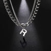 Stainless Steel Double Layer Necklaces for Men Women Simple 26 Letter Pendant Necklace Fashion Women's Jewelry for Party Gift