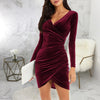 velvet wrap hip skirt Europe and the United States sexy V-neck slim elegant cocktail dress evening dress woman