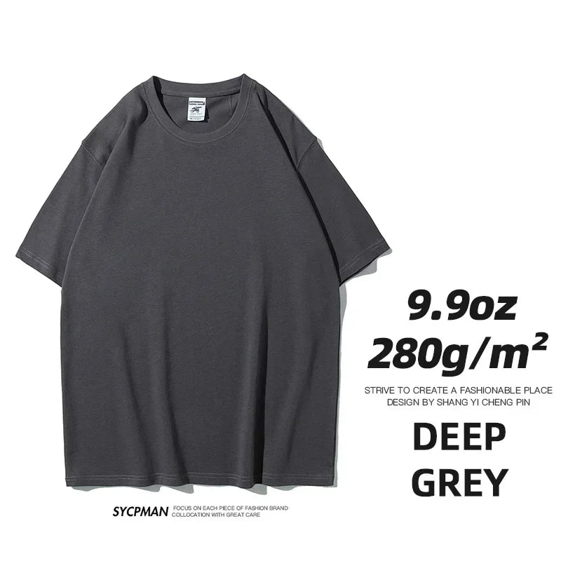 Sypcman Oversized T-Shirt 9.9oz 280 Grams Heavy High Qualtity Men Short Sleeve Tee Cotton Solid Color Customized OEM Streetwear