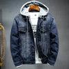 Thicker Winter Black Hooded Denim Jacket Outerwear Warm Men Lining Plus Cotton Thick Cowboy Jacket Coat Large Size 5XL