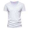 Brand Quality 100% Cotton Men T-shirt V-neck Fashion Design Slim Fit Soild Male Tops Tees Short Sleeve