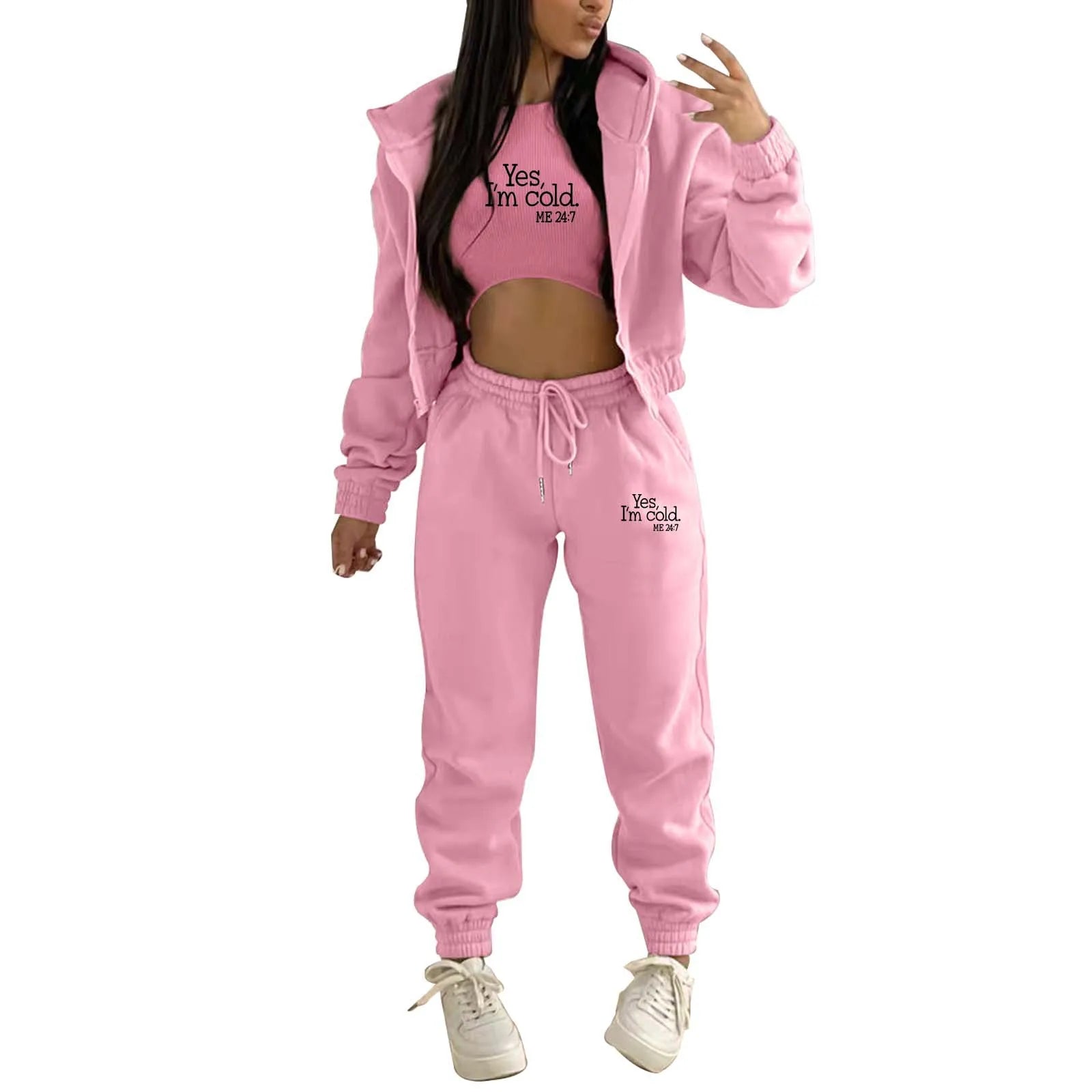 Fashion Winter Women Cotton Jogger Tracksuit Sweatpants And Hoodie Set And Letter Print Leisure Suit Three-Piece Set