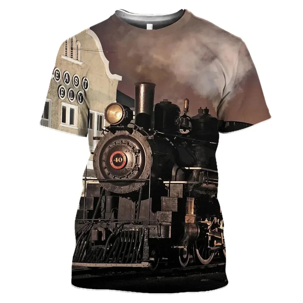 New Vintage Train Pattern 3D Print Summer Men's O-Neck T-shirt Casual Short Sleeve Fashion trend T-shirt Men's Street Clothing