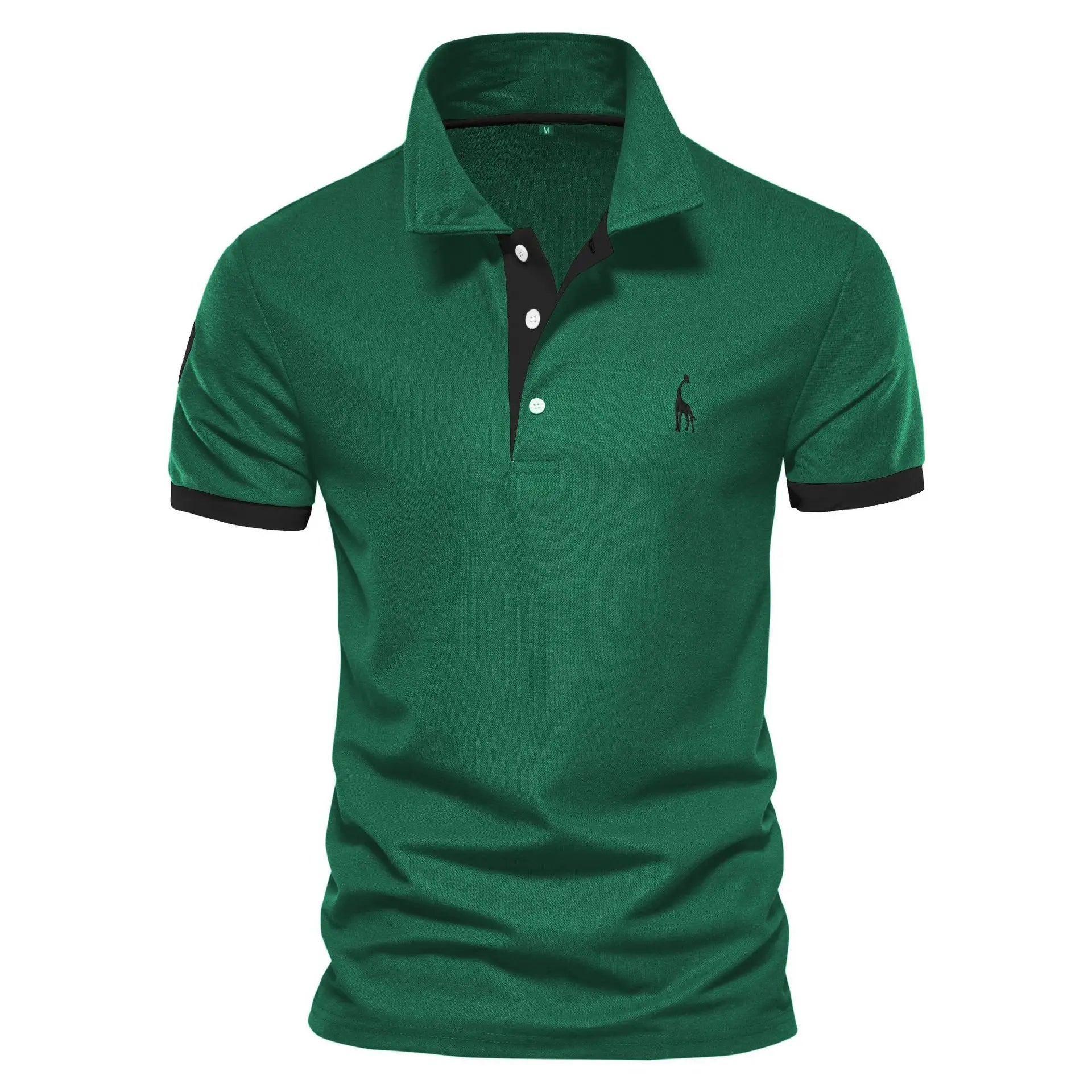 New Solid Color Summer Short-sleeved Men's Polo Shirt Casual Deer Embroidered Top Outdoor Slim Thin T-shirt