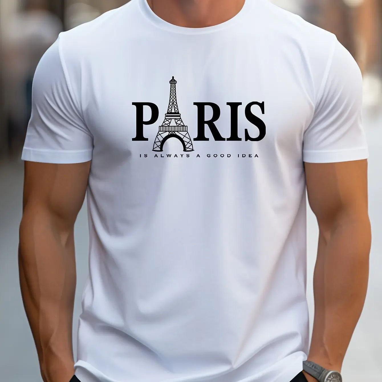 Men's 100% pure cotton summer loose size PARIS letter pattern print casual comfortable round neck short sleeved T-shirt top