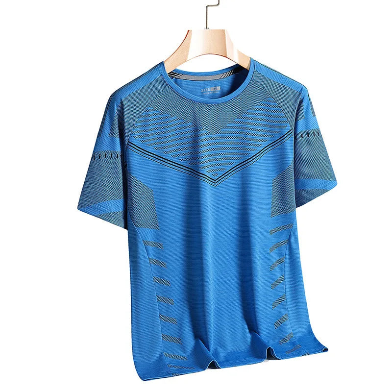 Men's T-shirt Sports T-shirts Quick-drying Stripe Printed Tees Short Sleeve Tees Outdoor Running Tee Oversized Men Clothing Tops